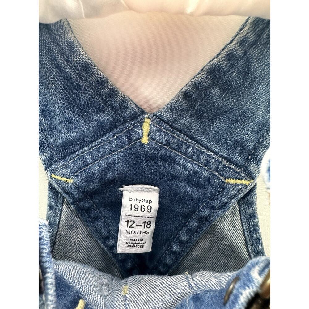 Baby Gap 1969 Denim Overalls 12-18 Months Blue Snap Leg Adjustable Straps - Picture 3 of 6